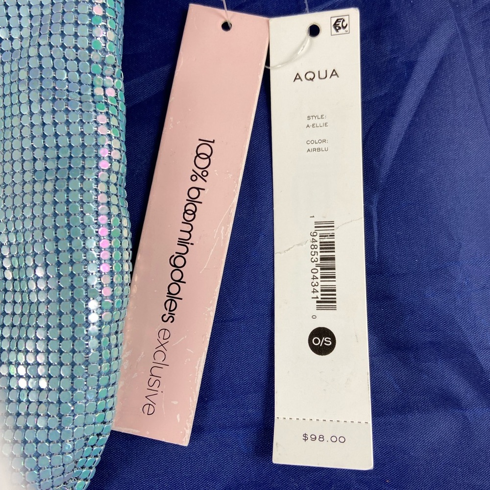 NWT Bloomingdale’s Aqua Bag A-Ellie Air Blue Green Mesh Baguette Shoulder Purse - Picture 9 of 13